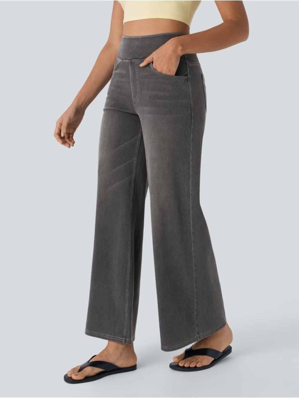 HALARA Washed Charcoal Wide-Leg Pull-On Jeans